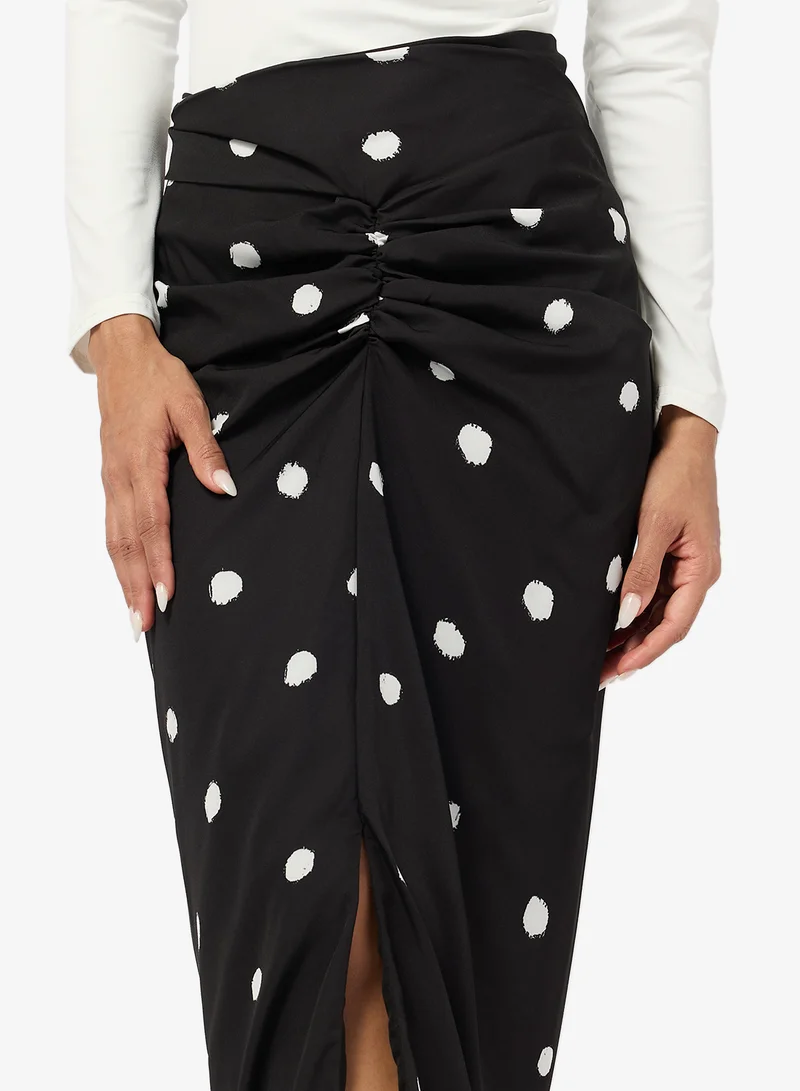 جينجر Polka Dot Ruched Column Skirt